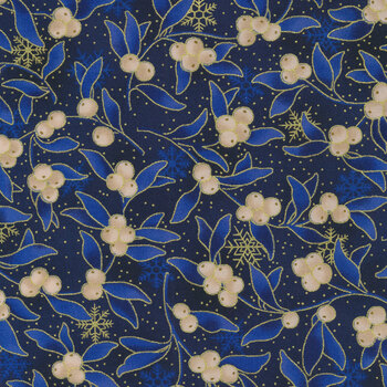 Stof Christmas - Twinkle 4590-004  Dark Blue Mistletoe by Stof Fabrics, Image