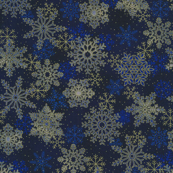 Stof Christmas - Twinkle 4590-020 Dark Blue Snowflakes by Stof Fabrics, Image