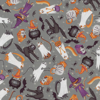 Scaredy Cats 53533-1 Gray by Windham Fabrics, Image