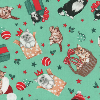 Santa Paws 20754-GRN by Jo Taylor for 3 Wishes Fabric, Image