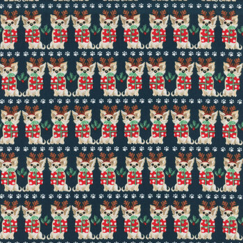 Santa Paws 20755-NVY by Jo Taylor for 3 Wishes Fabric, Image