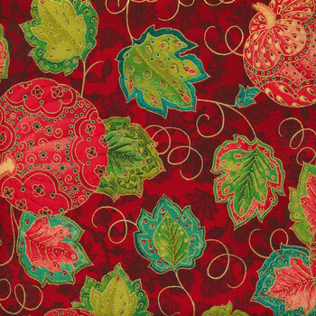 Jeweled Leaves 21607-91 Crimson by Robert Kaufman Fabrics, Image