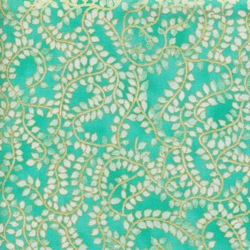 Jeweled Leaves 21611-70 Aqua by Robert Kaufman Fabrics, Image