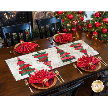 SAMPLE - Crazy Christmas Trees Table Runner - Winter Sparkle, Image