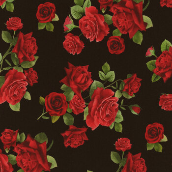 Vintage Rose CD2204 Black by Timeless Treasures Fabrics, Image