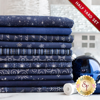 Stof Christmas  - 11 Half Yard Set Dark Blue/Silver by Stof Fabrics, Image