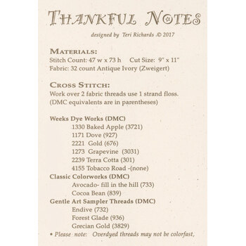 Thankful Notes Cross Stitch Pattern, Image