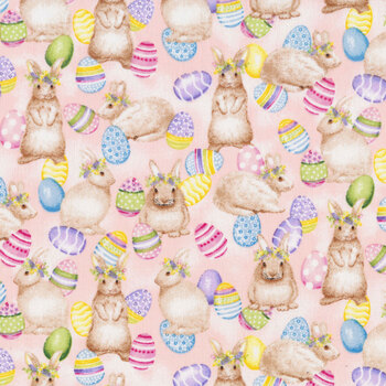 Hoppy Hunting 1060-22 Bunnies and Eggs by Kitten Studio for Henry Glass Fabrics, Image