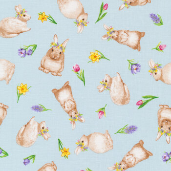 Hoppy Hunting 1062-11 Tossed Bunnies by Kitten Studio for Henry Glass Fabrics, Image