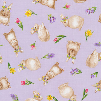 Hoppy Hunting 1062-55 Tossed Bunnies by Kitten Studio for Henry Glass Fabrics, Image