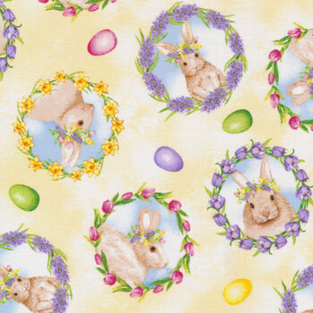 Hoppy Hunting 1064-33 Bunny Medals by Kitten Studio for Henry Glass Fabrics, Image