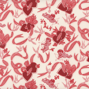 Valentine Wishes 1021-28 Cream/Pink by Stacy West for Henry Glass Fabrics, Image