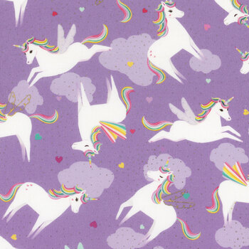 Unicorn Love Y4089-27M Purple by Clothworks REM, Image