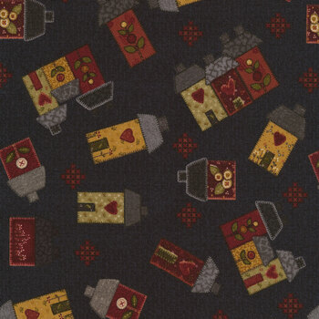 Home Sweet Home 3170-99 Black by Debbie Busby for Henry Glass Fabrics, Image