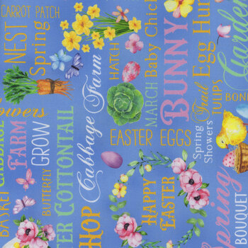 Cottontail Farms 14401-54 Springtime Words Blue by Nicole Decamp for Benartex