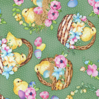 Cottontail Farms 14412-44 Springtime Chicks Green by Nicole Decamp for Benartex, Image