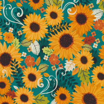 Gather Together 14459-84 Harvest Sunshine Teal by Nicole DeCamp for Benartex, Image