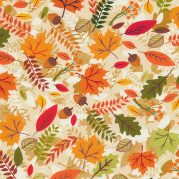 Gather Together 14464-07 Autumn Leaves Cream by Nicole DeCamp for Benartex, Image