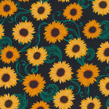 Gather Together 14463-12 Sunflower Dance Black by Nicole DeCamp for Benartex, Image