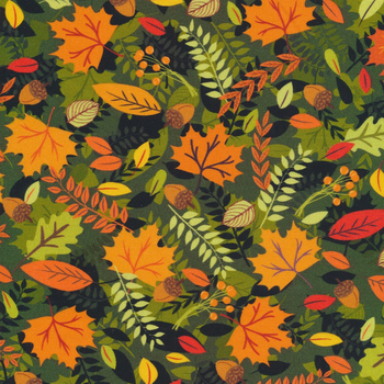 Gather Together 14464-12 Autumn Leaves Black by Nicole DeCamp for Benartex, Image