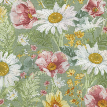 Daisy Days 83310-713 Packed Floral Green by Beth Grove for Wilmington Prints, Image