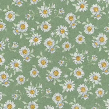 Daisy Days 83312-715 Daisies Green by Beth Grove for Wilmington Prints, Image