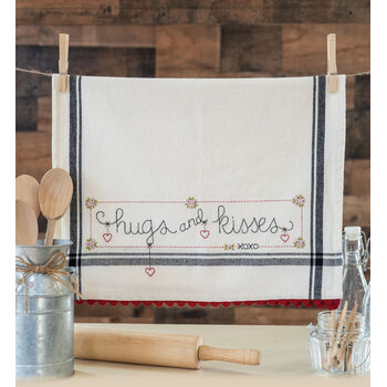  Hugs and Kisses Embroidery Dishtowel Kit - Bareroots