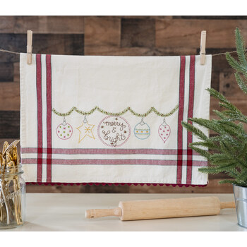  Merry & Bright Embroidery Dishtowel Kit - Bareroots, Image