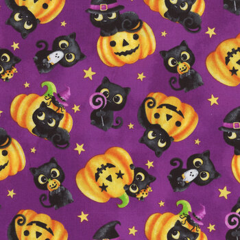 Double Bubble Kitty Trouble 26959-88 Purple by Fernanda Motta for Northcott Fabrics