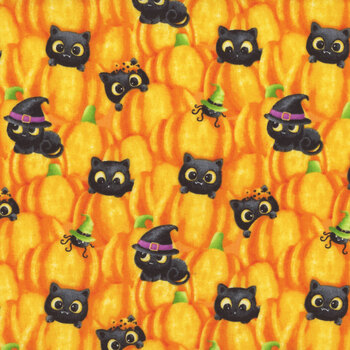 Double Bubble Kitty Trouble 26960-54 Orange by Fernanda Motta for Northcott Fabrics, Image