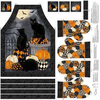 Hallow's Eve DP27081-99 Black Multi Apron & Oven Mitts Panel by Cerrito Creek Studio for Northcott Fabrics