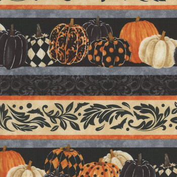 Hallow's Eve 27083-99 Black Multi Border Stripe by Cerrito Creek Studio for Northcott Fabrics, Image