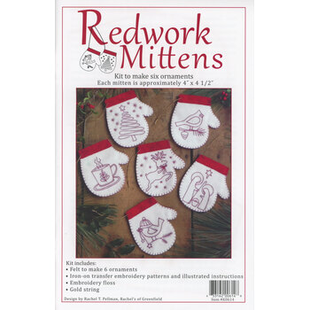  Redwork Mittens Ornament Kit - Makes 6, Image