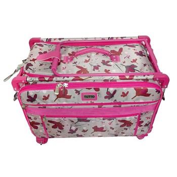 Tutto 2XL Sewing Machine Bag On Wheels - Rose Gray & Pink w/ Daisies, Image