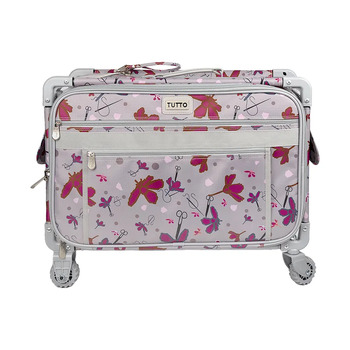 Tutto Extra Large Sewing Machine Bag On Wheels - Rose Gray with Daisies, Image