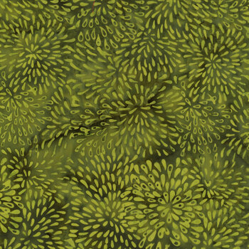 Full Bloom 721404008 Dark and Light Green Marigold by Barbara Persing & Mary Hoover for Island Batik, Image