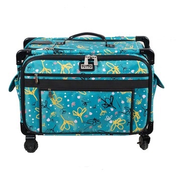 Tutto Extra Large Sewing Machine Bag On Wheels - Aqua with Daisies, Image