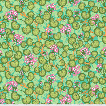 Kaffe Fassett Collective Classics Plus PWPJ110.GREEN Climbing Geraniums - Green by FreeSpirit Fabrics, Image