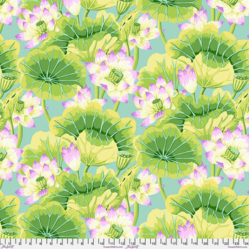 Kaffe Fassett Collective Classics Plus GP93.GREE Lake Blossoms - Green by FreeSpirit Fabrics, Image