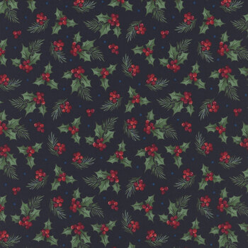 Farmstead Friends 26898-49 Navy Multi Holly by Simon Treadwell for Northcott Fabrics, Image