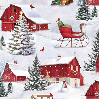 Farmstead Friends DP26897-41 Snowy Scene by Simon Treadwell for Northcott Fabrics, Image