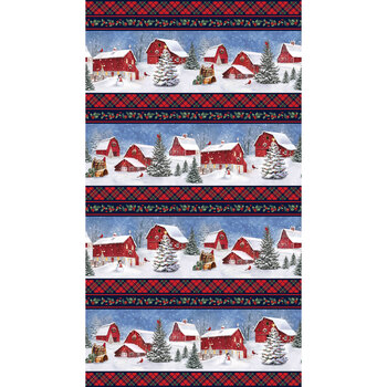 Farmstead Friends DP26896-24 Red Border Stripe by Simon Treadwell for Northcott Fabrics, Image