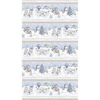 Snow Much Fun Flannel F26986-42 Snowmen Border Stripe by Deborah Edwards for Northcott Fabrics, Image