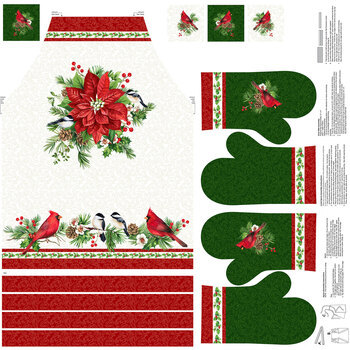 Yuletide Traditions DP26113-10 Apron & Oven Mitts Panel by Deborah Edwards for Northcott Fabrics, Image