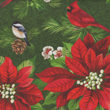 Yuletide Traditions DP26105-76 Cardinal Poinsettias by Deborah Edwards for Northcott Fabrics