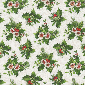 Yuletide Traditions DP26109-10 White Holly by Deborah Edwards for Northcott Fabrics, Image