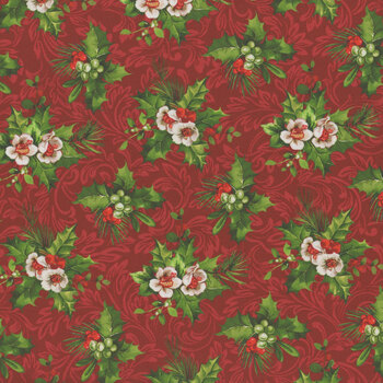 Yuletide Traditions DP26109-24 Red Holly by Deborah Edwards for Northcott Fabrics, Image