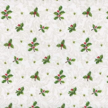 Yuletide Traditions DP26111-10 White Holly by Deborah Edwards for Northcott Fabrics