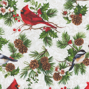 Yuletide Traditions DP26107-10 Cardinal Holly by Deborah Edwards for Northcott Fabrics