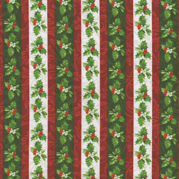 Yuletide Traditions DP26108-10 Holly Stripes by Deborah Edwards for Northcott Fabrics, Image